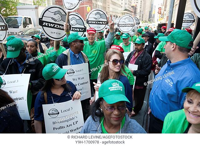 Hundreds of members of Local 3 United Storeworkers, RWDSU/UFCW and supporters from other locals rally in front of Bloomingdale's Department Store in New York...