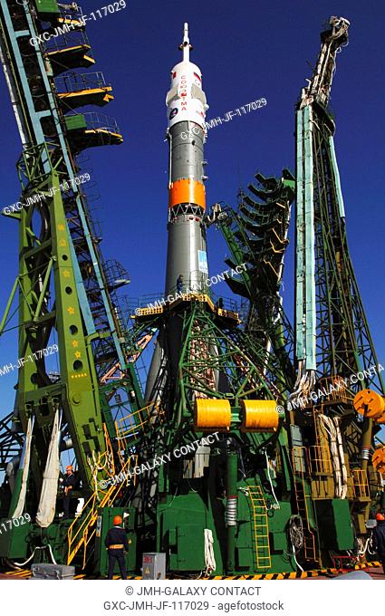 The Soyuz TMA-6 vehicle rolled to its launch pad at the Baikonur Cosmodrome in Kazakhstan on April 13, 2005 in preparation for its launch April 15 (Kazakhstan...