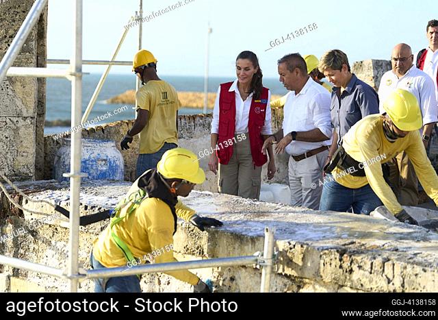 Queen Letizia of Spain, Veronica Alcocer, First Lady of the Republic of Colombia visits Baluarte de Santa Catalina on June 13, 2023 in Cartagena, Colombia