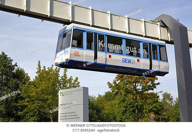 Dortmund, D-Dortmund, Ruhr area, Westphalia, North Rhine-Westphalia, NRW, TU Dortmund University, H-Bahn, Haengebahn, hanging railway between Campus North and...