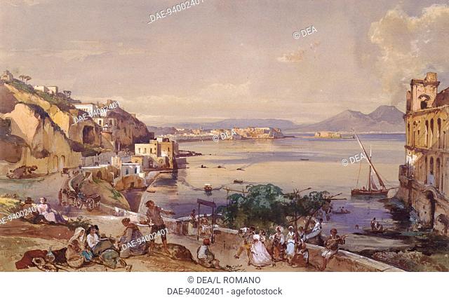Posilippo Road, Naples, 1856, by Giacinto Gigante (1806-1876), watercolor, Italy 19th century, 27.8 x 45 cm.  Naples, Museo Nazionale Di Capodimonte (Art...