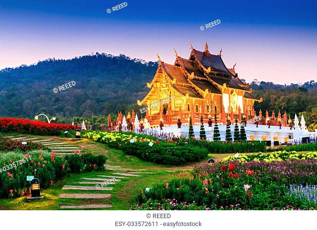 Landmark Temple Wat Ho kham luang traditional thai architecture in the Lanna style , Royal Pavilion (Ho Kum Luang), Chiang Mai, Thailand