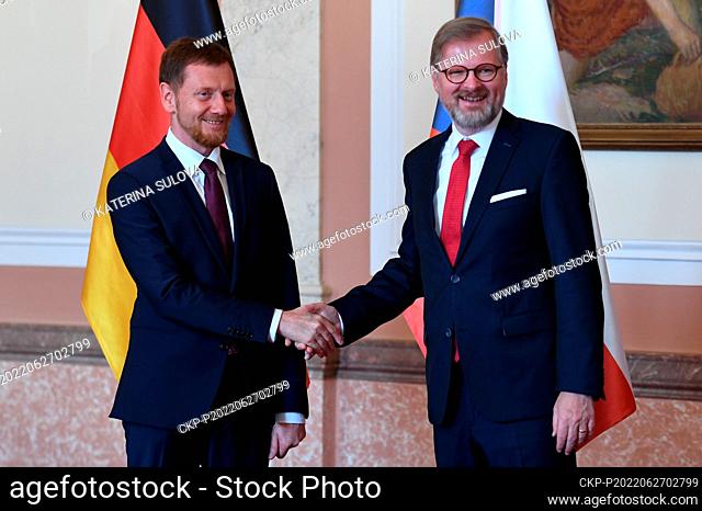 Czech PM Petr Fiala, right, meets Saxony Minister-President Michael Kretschmer in Government Office, Prague, Czech Republic, on Monday, June 27, 2022