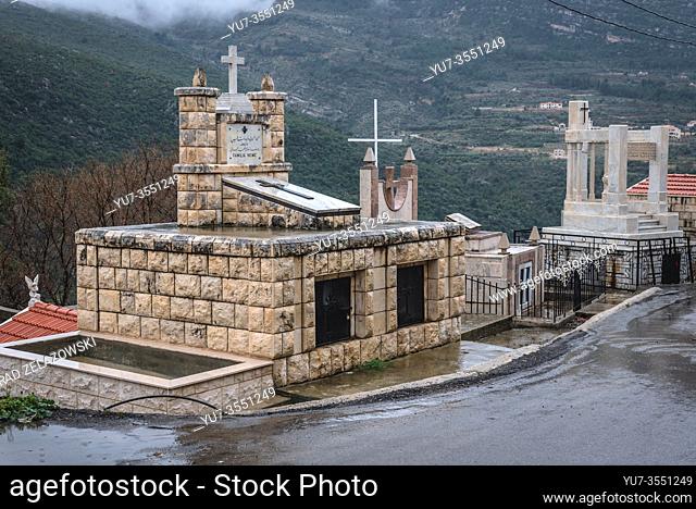 Cemetery next to Saint Michael Maronite Church in Sereel village known also as Siriil, located in Zgharta District in North Governorate of Lebanon