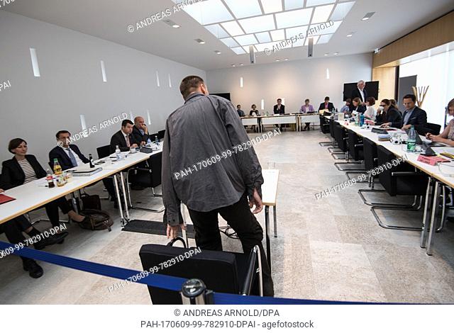 A witness takes his place at the NSU (National Socialist Underground) investigation committee of the Hessian parliament in Wiesbaden, Germany, 09 June 2017