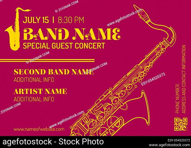 vector purple orange gold jazz music concert sax music flyer template minimal design