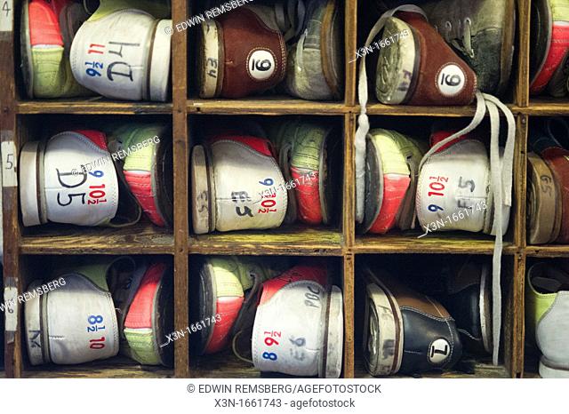 Bowling shoes on shelf for Duckpin bowling