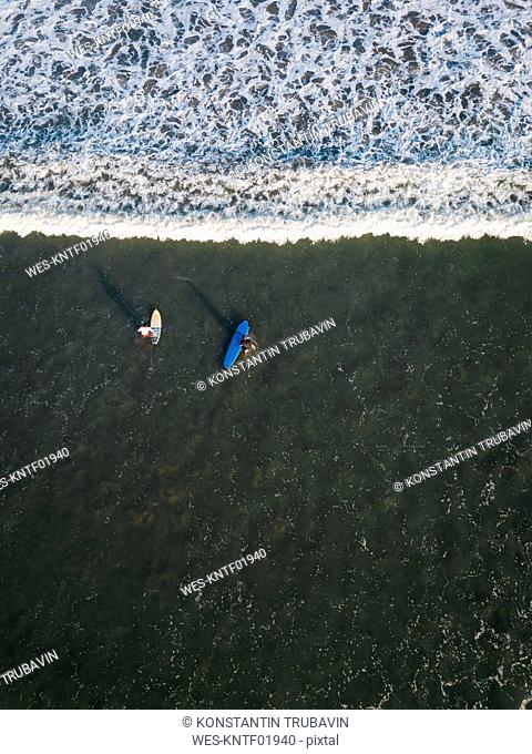 Indonesia, Bali, Kuta beach, Aerial view of surfers