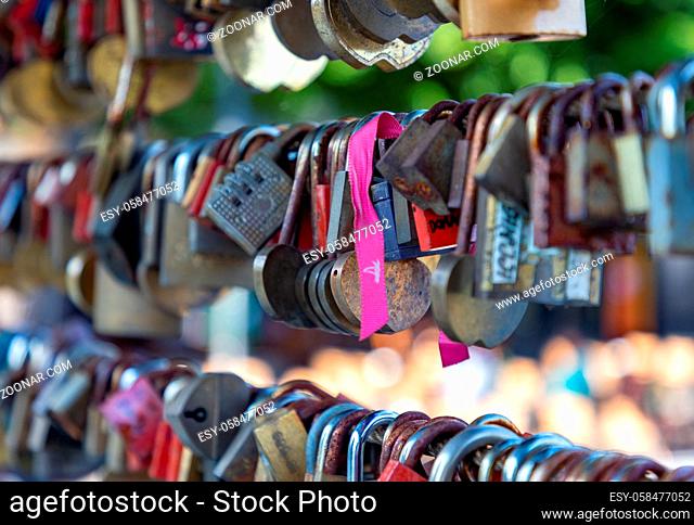 A picture of the famous love lockers on display at the Butchers' Bridge