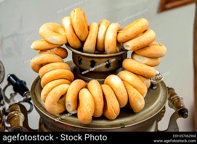 A bundle of bagels on a samovar