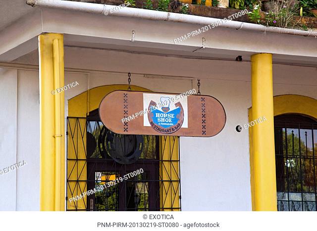 Sign board at the entrance of a Restaurant Horse Shoe Restaurant, Panaji, North Goa, Goa, India
