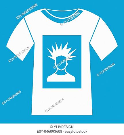 White shirt with print of man portrait icon white isolated on blue background vector illustration