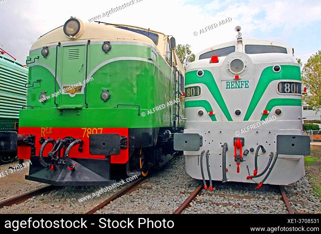 Old railway locomotives, Museu del Ferrocarril de Vilanova i la Geltrú, Catalonia, Spain