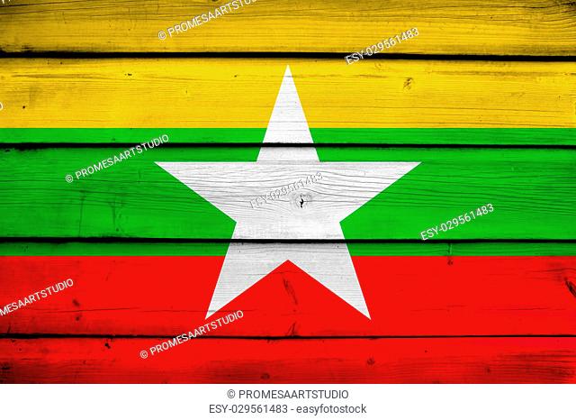 Burma Flag on wood background