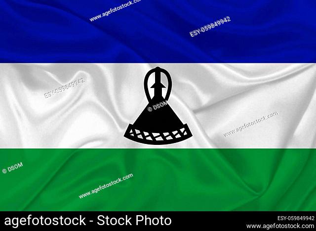 3D Flag of Lesotho on a wrinkled fabric