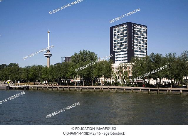 Euromast and Westerlaantoren building Rotterdam Netherlands from the River Maas