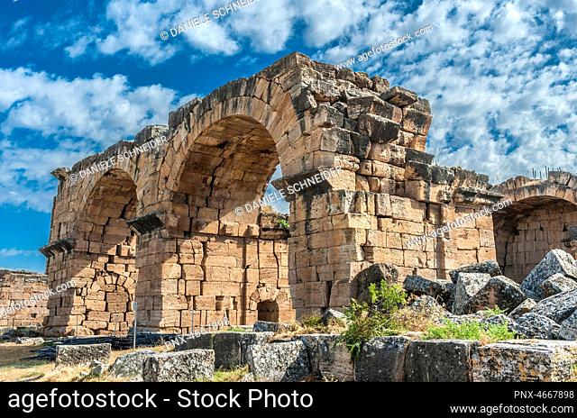 Turkey, Hierapolis archeological site near Pamukkale, Baths outside the north gate (Basilica Bath, 3th century) (UNESCO World Heritage)