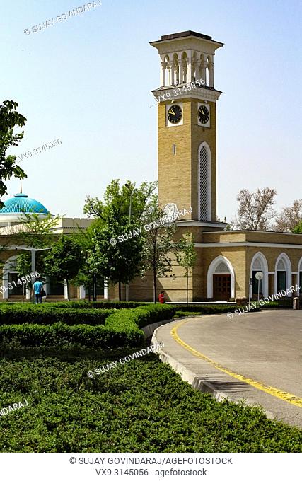 Tashkent, Uzbekistan - April 25, 2015: Well known Tashkent clock tower building and one of the tourist attraction place in the city