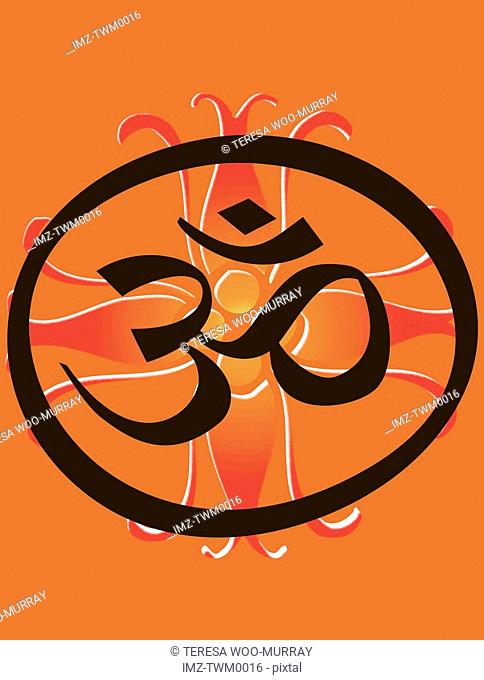 The symbol for Om on an orange background