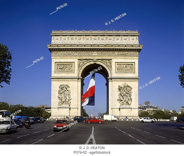 France. Paris. Arc de triomphe and champs elysees