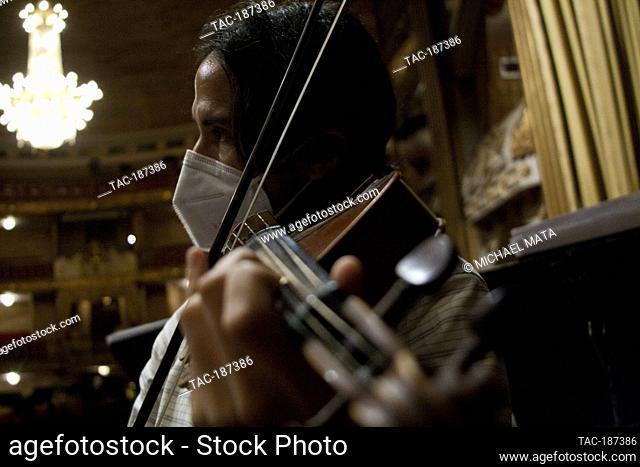 CARACAS, VENEZUELA - JUNE 9: Musicians of the National Symphony Orchestra of Venezuela, performs the Symphonic Gala sound check on stage as part of the...