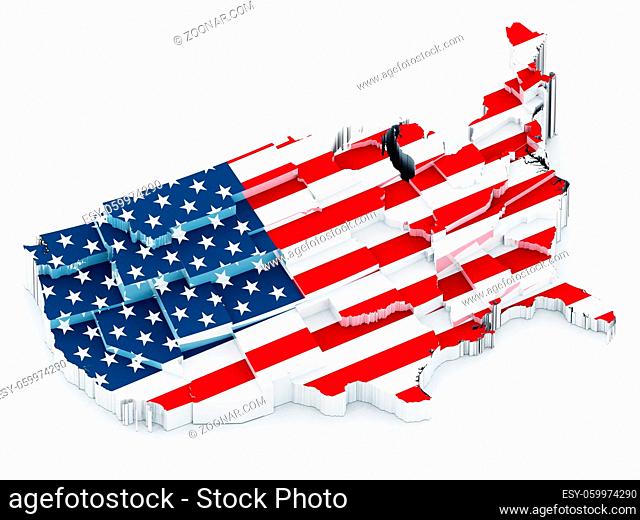 USA map covered with American flag. 3D illustration