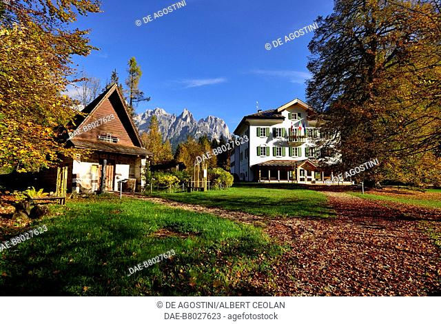 Villa Welsperg, home to the Paneveggio-Pale di San Martino Natural Park, Primiero valley, Dolomites, Trentino-Alto Adige, Italy