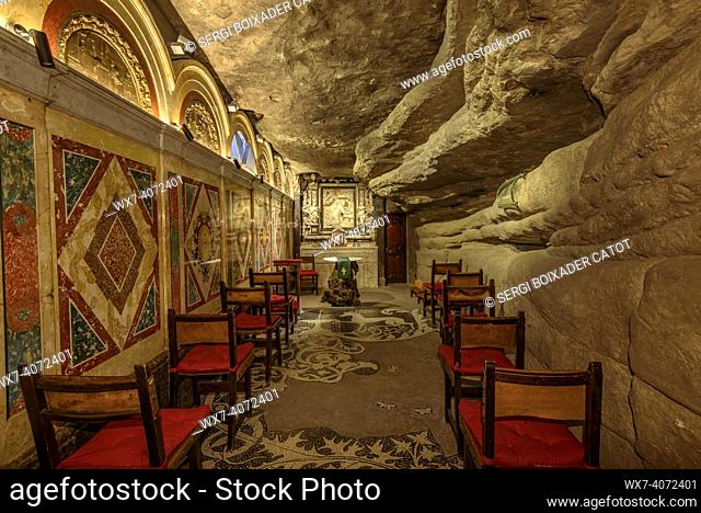 Cave of Saint Ignatius in Manresa. Interior of the cave (La Coveta) where Ignatius of Loyola wrote his Spiritual Exercises (Manresa, Barcelona, Catalonia