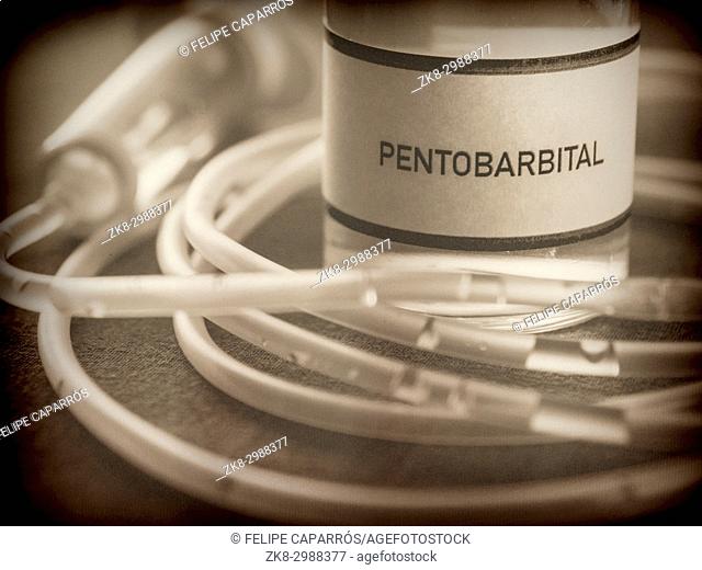 Vial With Pentobarbital Used For Euthanasia And Lethal Inyecion In A Hospital
