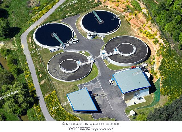Aerial view of sewage treatment works. Lorraine region, France