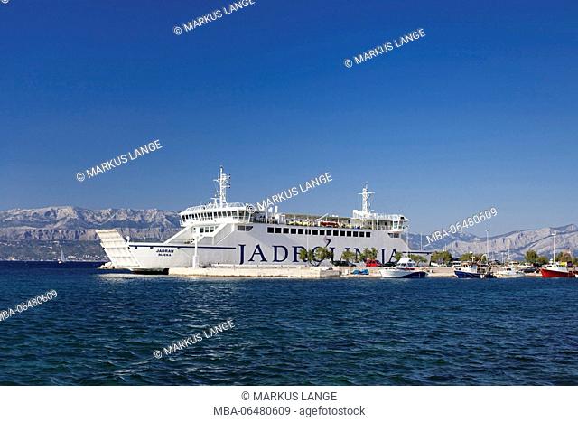Ferry in the harbour of Supetar, island Brac, Dalmatia, Croatia