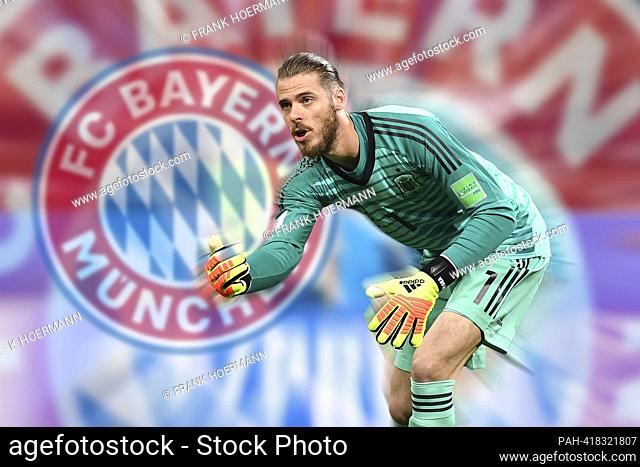 PHOTO MONTAGE: FC Bayern Munich obviously interested in goalwart David DE GEA. ARCHIVE PHOTO; goalkeeper David DE GEA (ESP), discard, action