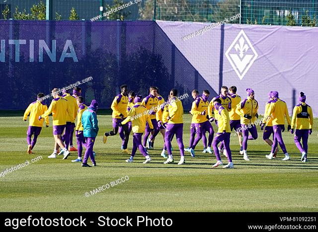 Fiorentina's players pictured during a training session of Belgian soccer team KRC Genk, on Wednesday 29 November 2023 in Firenze, Italy