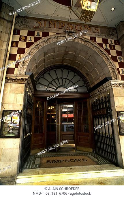 Entrance of a restaurant, Simpson's, Strand, London, England