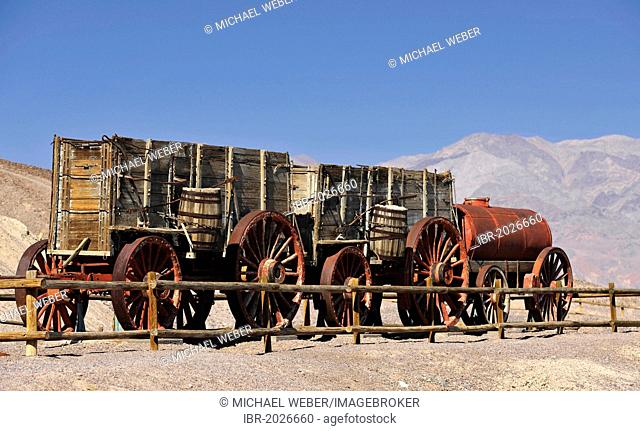 Historical Twenty Mule Team for the transport of borax, Borax Museum, Furnace Creek Ranch Resort Oasis, Death Valley National Park, Mojave Desert, California