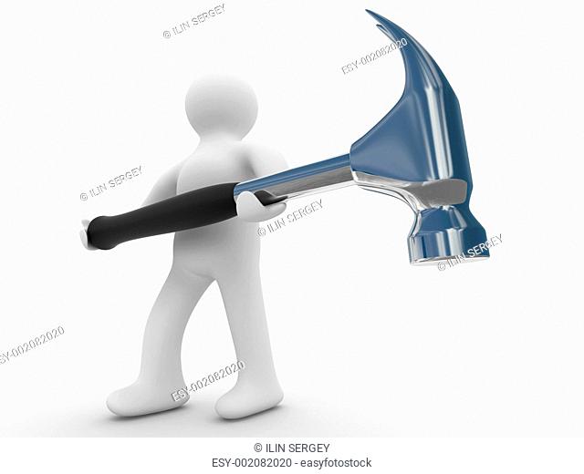 repairman with the tool on a white background. 3D image