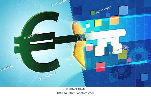 Euro sign shaped business finance key