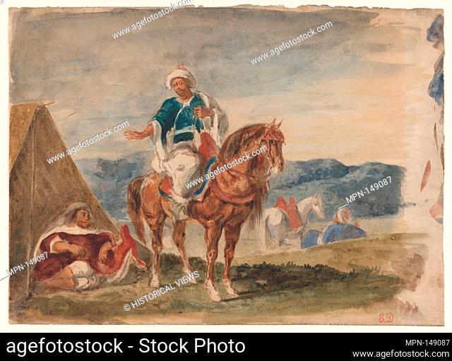 Three Arab Horsemen at an Encampment. Artist: Eugène Delacroix (French, Charenton-Saint-Maurice 1798-1863 Paris); Date: ca