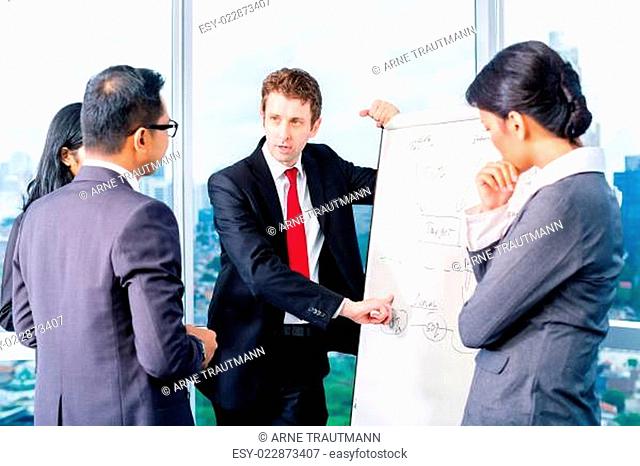 Asian Businesspeople looking at flipchart