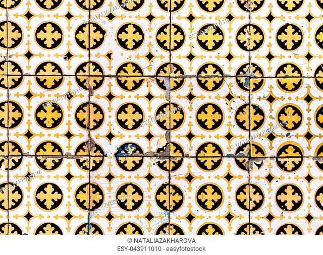 Traditional ornate portuguese decorative tiles azulejos / Abstract colorful wall background - Lisbon, Portugal January 18, 2016