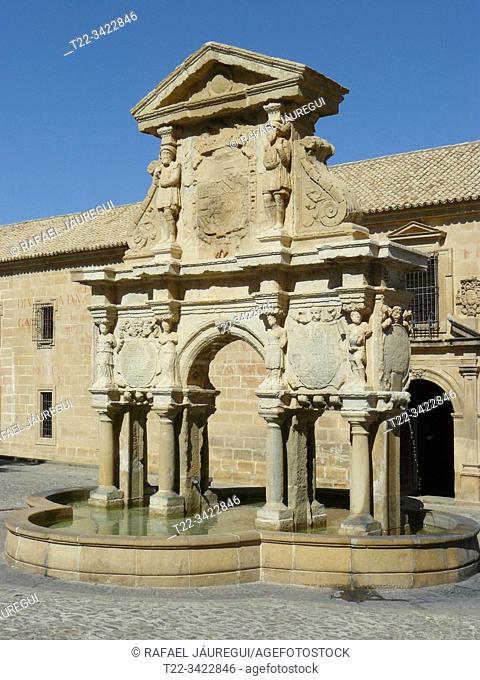 Baeza (Jaén) Spain. Fountain of Santa Maria in the historic center of Baeza