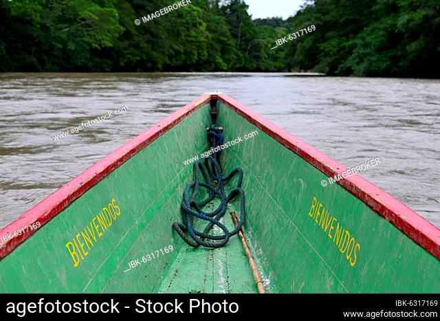 Boat on the Rio Napo, near Tena, Napo province, Ecuador, South America