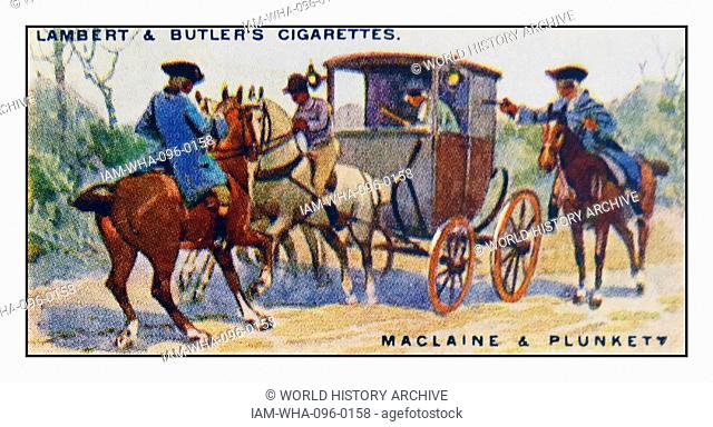 Lambert & Butler, Pirates & Highwaymen, cigarette card showing: 'Captain' James MacLaine a notorious highwayman, with his accomplice William Plunkett