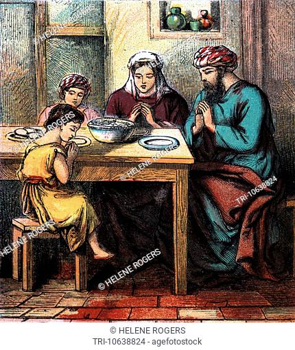 Bible Stories- Illustration From The Proverbs Of Solomon III Better is a dinner of herbs where love is than a stalled ox and hatred therewith Proverb XV 17