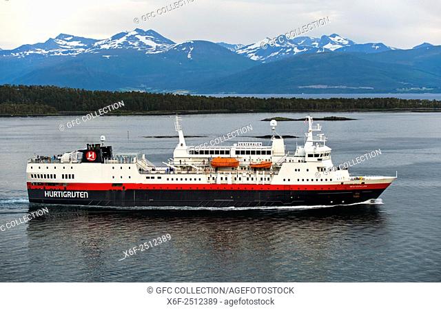 Hurtigruten passenger vessel MS Vesterålen in the Romsdalsfjord near Molde, Møre og Romsdal county, Norway