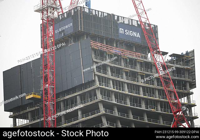 15 December 2023, Hamburg: View of the top of the Elbtower construction site in Hafencity. At 244.80 meters high, the skyscraper is set to become the third...