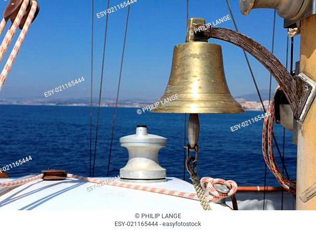 Brass bell on a sailing yacht