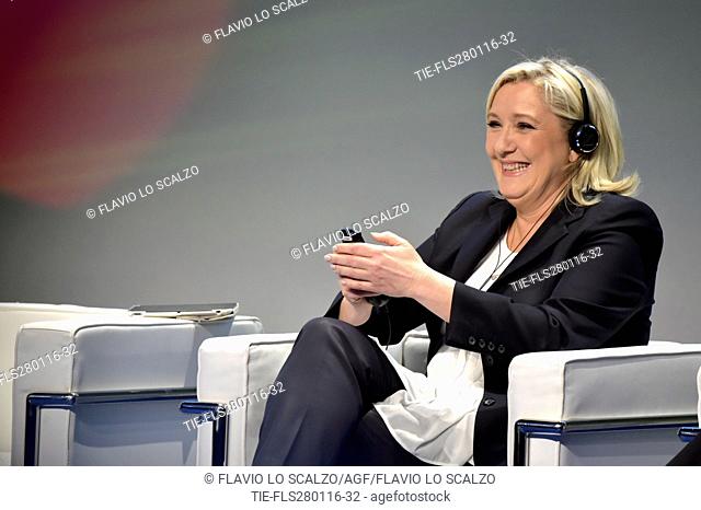 The MEPsMarine Le Pen during the meeting of the Europe of Nations and Freedom Group, ENF Milan. Italy. 28/01/2016