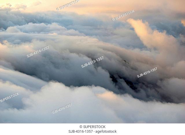 View of Clouds Enveloping the Summit of Mount Waialeale, One of the Earth's Rainiest Points, on the Hawaiian Island of Kauai