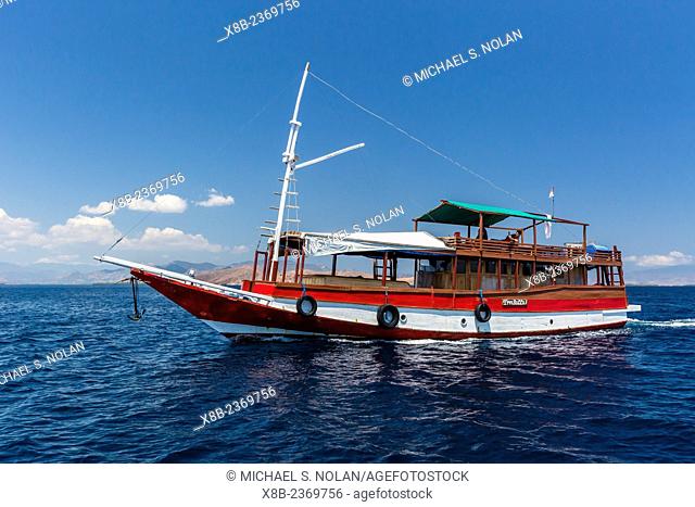 Typical Indonesia wooden boat, Sebayur Island, Komodo National Park, Indonesia